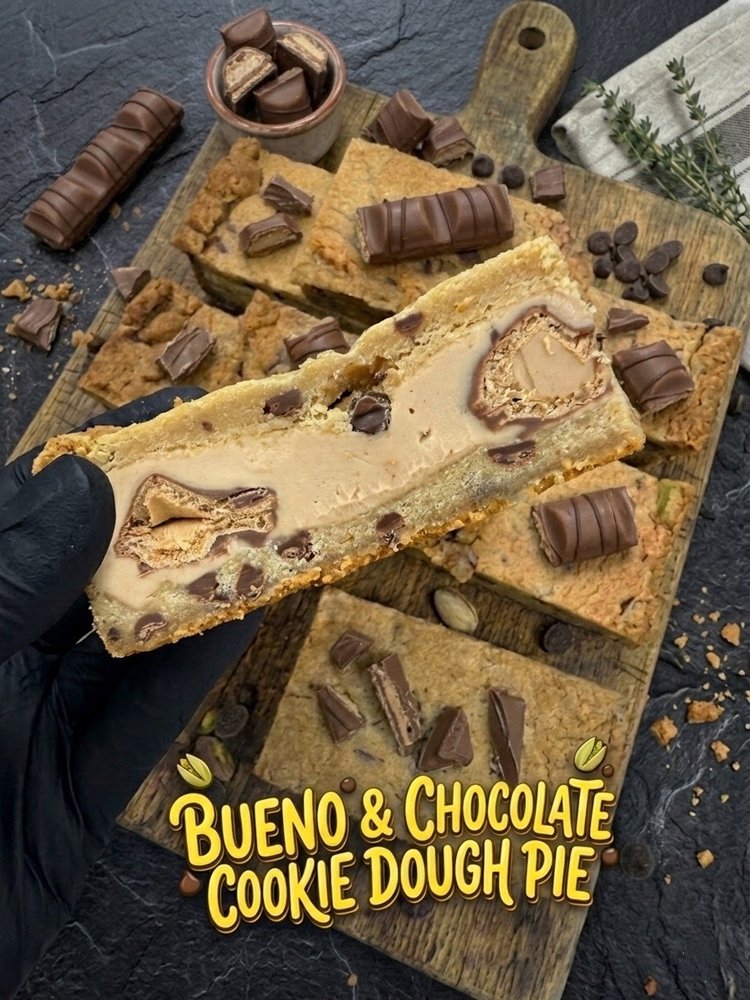 Slices of Bueno and chocolate cookie dough pie
